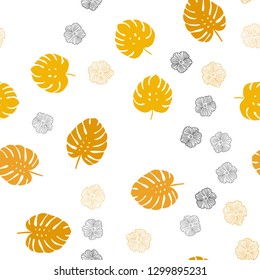 Light Orange vector seamless doodle background with flowers, leaves. Modern abstract illustration with leaves and flowers. Texture for window blinds, curtains.