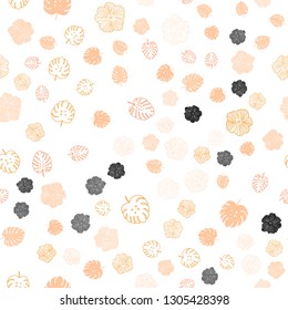 Light Orange vector seamless doodle background with leaves, flowers. Brand new colored illustration with leaves and flowers. Pattern for design of fabric, wallpapers.