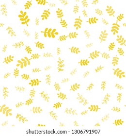 Light Orange vector seamless doodle backdrop with leaves, branches. Doodle illustration of leaves and branches in Origami style. Template for business cards, websites.