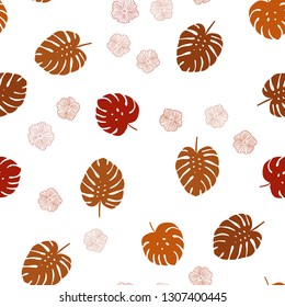 Light Orange vector seamless doodle texture with flowers, leaves. Shining colored illustration with leaves and flowers. Design for wallpaper, fabric makers.