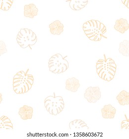 Light Orange vector seamless doodle layout with flowers, leaves. Illustration with doodles on abstract template. Template for business cards, websites.
