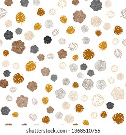 Light Orange vector seamless doodle layout with leaves, flowers. An elegant bright illustration with leaves and flowers. Pattern for trendy fabric, wallpapers.