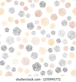 Light Orange vector seamless doodle pattern with flowers. Sketchy doodle flowers on white background. Design for wallpaper, fabric makers.