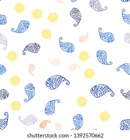 Light Orange vector seamless doodle background with leaves and flowers. Modern abstract illustration with leaves and flowers. Texture for window blinds, curtains.