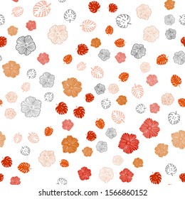 Light Orange vector seamless doodle background with leaves, flowers. Leaves, flowers in natural style on white background. Texture for window blinds, curtains.