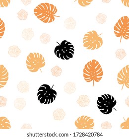 Light Orange vector seamless doodle background with flowers, leaves. Modern abstract illustration with leaves and flowers. Pattern for trendy fabric, wallpapers.