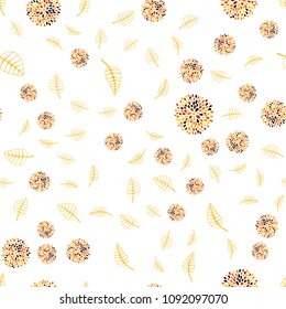 Light Orange vector seamless elegant pattern with leaves and flowers. Sketchy doodles on white background. Hand painted design for web, leaflet, textile.