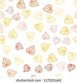 Light Orange vector seamless elegant template with leaves. A vague abstract illustration with leaves in doodles style. Pattern for design of fabric, wallpapers.