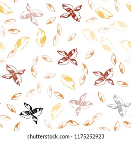 Light Orange vector seamless elegant template with leaves. Colorful illustration in doodle style with leaves. Pattern for trendy fabric, wallpapers.