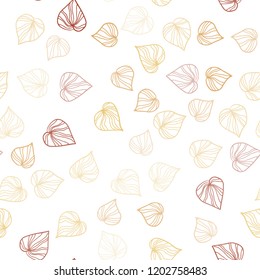Light Orange vector seamless elegant template with leaves. Blurred decorative design in Indian style with leaves. Design for textile, fabric, wallpapers.