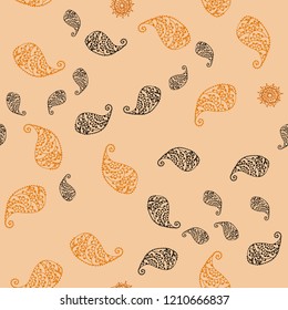 Light Orange vector seamless elegant pattern with leaves and flowers. Colorful illustration in doodle style with leaves, flowers. Completely new design for your business.