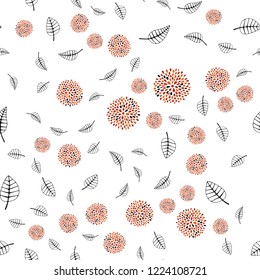 Light Orange vector seamless elegant background with leaves, flowers. Doodle with leaves, flowers in Origami style. Pattern for design of window blinds, curtains.
