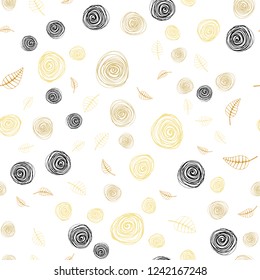 Light Orange vector seamless elegant background with leaves and flowers. Abstract illustration with leaves, flowers in doodles style. Design for textile, fabric, wallpapers.