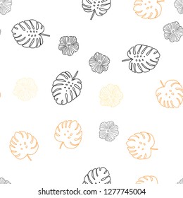 Light Orange vector seamless elegant template with flowers, leaves. Leaves, flowers in natural style on white background. Design for textile, fabric, wallpapers.