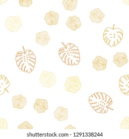 Light Orange vector seamless elegant wallpaper with flowers, leaves. Leaves, flowers in natural style on white background. Design for textile, fabric, wallpapers.