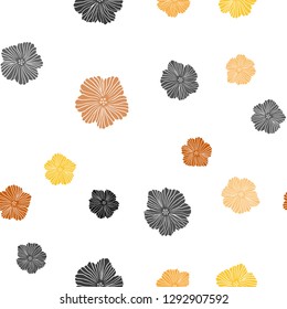 Light Orange vector seamless elegant wallpaper with flowers. Glitter abstract illustration with flowers. Pattern for design of fabric, wallpapers.