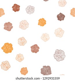 Light Orange vector seamless elegant background with flowers. Colorful illustration with flowers in doodle style. Pattern for trendy fabric, wallpapers.