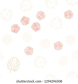 Light Orange vector seamless elegant wallpaper with flowers, leaves. Brand new colored illustration with leaves and flowers. Texture for window blinds, curtains.