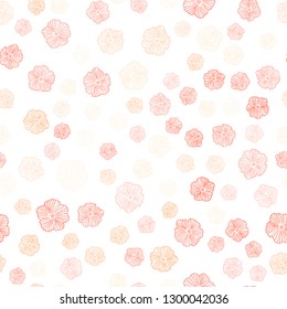 Light Orange vector seamless elegant background with flowers. Abstract illustration with flowers in doodles style. Texture for window blinds, curtains.