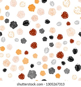 Light Orange vector seamless elegant background with leaves, flowers. Decorative design in Indian style on white background. Pattern for design of fabric, wallpapers.