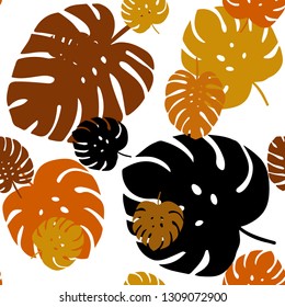 Light Orange vector seamless elegant background with leaves. leaves on blurred abstract background with gradient. Texture for window blinds, curtains.
