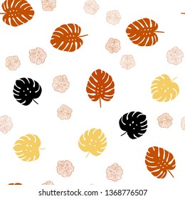 Light Orange vector seamless elegant pattern with flowers, leaves. Colorful illustration in doodle style with leaves, flowers. Texture for window blinds, curtains.