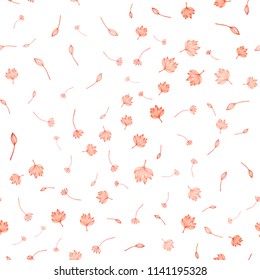 Light Orange vector seamless hand painted texture. Colorful abstract illustration with leaves in doodle style. Pattern for brand book.