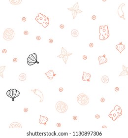 Light Orange vector seamless layout with restaurant food. Decorative shining illustration with food on abstract template. Doodle design for your business advert of cafes.