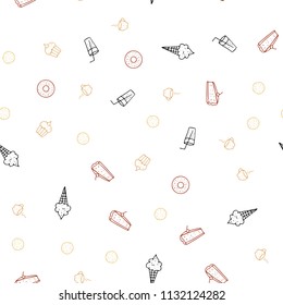 Light Orange vector seamless layout with restaurant food. Blurred decorative design of snacks in doodle style. Pattern for ads of breakfast, lunch, dinner.