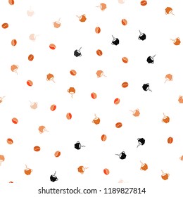 Light Orange vector seamless layout with coffee set. Decorative gradient design of coffee cups and beans. Pattern for ads of breakfast, lunch, dinner.