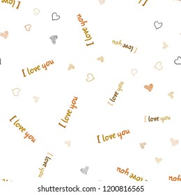 Light Orange vector seamless layout with sweet hearts. Blurred decorative design in doodle style with hearts. Pattern for marriage gifts, congratulations.