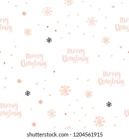 Light Orange vector seamless layout with bright snowflakes. Shining colorful illustration with snow on abstract template. Pattern for design of fabric, wallpapers.