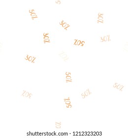 Light Orange vector seamless layout with discount of 30%, 40%, 50%, 70%. Shining colorful illustration with isolated selling prices. Pattern for ads, posters, banners of sales.