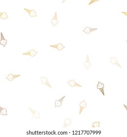 Light Orange vector seamless layout with ice-cream set. Illustration with set of delicious sweet ice-cream cones. Pattern for ads of breakfast, lunch, dinner.