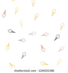 Light Orange vector seamless layout with ice-cream set. Decorative design of ice-cream cones in doodle style. Pattern for menu of cafes and restaurants.