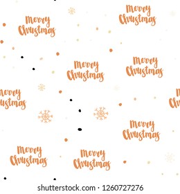 Light Orange vector seamless layout with bright snowflakes. Colorful decorative design in xmas style with snow. Trendy design for wallpaper, fabric makers.