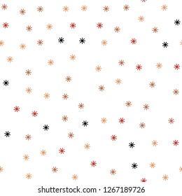 Light Orange vector seamless layout with bright snowflakes. Shining colorful illustration with snow in christmas style. Design for wallpaper, fabric makers.