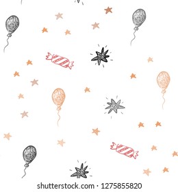 Light Orange vector seamless layout in new year style. Illustration with a gradient toy car, baloon, candy, star, ball. Pattern for new year ads.