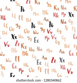 Light Orange vector seamless layout with latin alphabet. Colored alphabet signs with gradient on white background. Pattern for design of fabric, wallpapers.