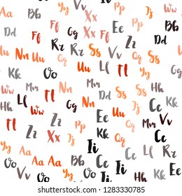 Light Orange vector seamless layout with latin alphabet. Shining colorful illustration with isolated letters. Design for textile, fabric, wallpapers.