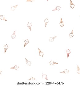 Light Orange vector seamless layout with ice-cream set. Set of abstract ice-cream cones with colorful gradient. Template of a black hot beverage in a cafe.