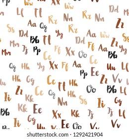 Light Orange vector seamless layout with latin alphabet. Shining illustration with ABC symbols on abstract template. Texture for window blinds, curtains.