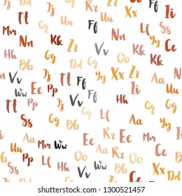 Light Orange vector seamless layout with latin alphabet. Shining colorful illustration with isolated letters. Pattern for trendy fabric, wallpapers.