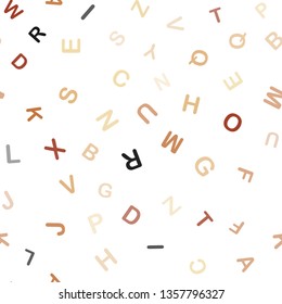 Light Orange vector seamless layout with latin alphabet. Blurred design in simple style with signs of alphabet. Pattern for design of fabric, wallpapers.