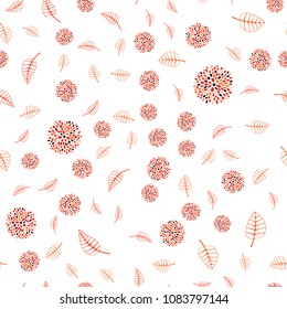 Light Orange vector seamless natural pattern with leaves and flowers. Doodle illustration of leaves and flowers in Origami style. Template for backgrounds of cell phones.
