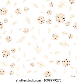 Light Orange vector seamless natural background with leaves and flowers. Leaves and flowers with gradient on white background. Pattern for heads of websites and designs.