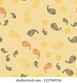 Light Orange vector seamless natural backdrop with leaves and flowers. Brand new colored illustration with leaves and flowers. Pattern for colorful books and pages for kids.