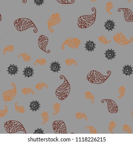 Light Orange vector seamless natural artwork with leaves and flowers. Leaves and flowers with gradient on white background. Hand painted design for web, leaflet, textile.