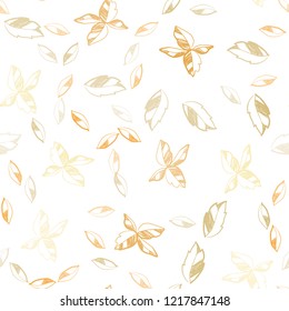 Light Orange vector seamless natural artwork with leaves. Sketchy doodles with leaves on blurred background. Trendy design for wallpaper, fabric makers.