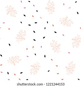 Light Orange vector seamless natural background with leaves, branches. Sketchy doodles on white background. Design for textile, fabric, wallpapers.